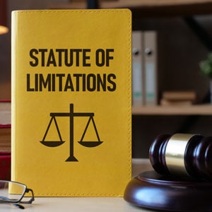 Statute of limitations - open law book with gavel and scales of justice on top.- George C. Creal, Jr. P.C